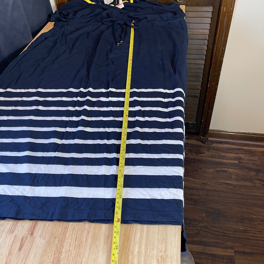 Jones New York Navy Midi Dress with Yellow Trim and White Stripes - Picture 6 of 9